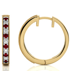 1/2 CT Ruby Diamond Vintage Hoop Earrings