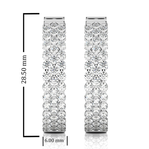 Tripple Row Inside Out Lab Created Diamond  Hoop Earrings