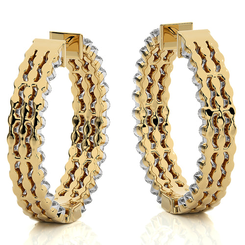 5 CT. Tripple Row Inside Out Natural Hoop Earrings.