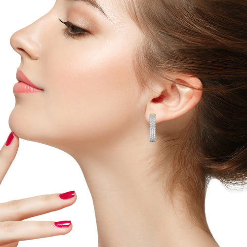 Tripple Row Inside Out Lab Created Diamond  Hoop Earrings