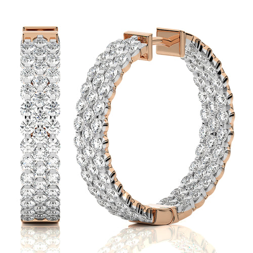 Tripple Row Inside Out Lab Created Diamond  Hoop Earrings