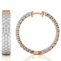 5 CT. Tripple Row Inside Out Natural Hoop Earrings.