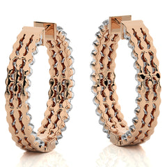 Tripple Row Inside Out Lab Created Diamond  Hoop Earrings
