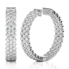 Tripple Row Inside Out Lab Created Diamond  Hoop Earrings