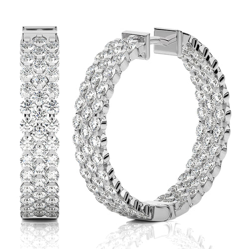 Tripple Row Inside Out Lab Created Diamond  Hoop Earrings