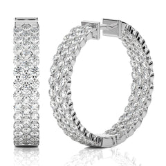Tripple Row Inside Out Lab Created Diamond  Hoop Earrings