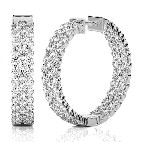 Tripple Row Inside Out Lab Created Diamond  Hoop Earrings