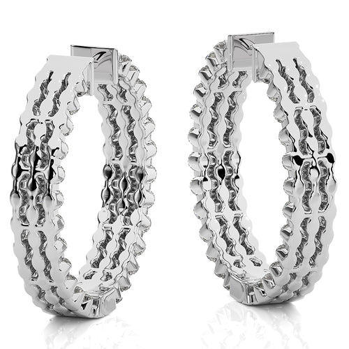 Tripple Row Inside Out Lab Created Diamond  Hoop Earrings