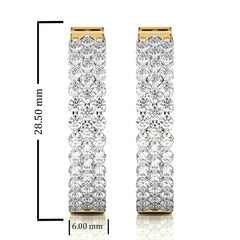 Tripple Row Inside Out Lab Created Diamond  Hoop Earrings