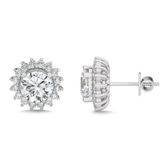 2 1/2 CT. Sunflower Style Round Natural Diamond Stud Earrings