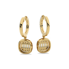 7/8 CT. Baguette and Round Natural Diamond Lever back Halo Drop Earrings