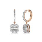 7/8 CT. Baguette and Round Natural Diamond Lever back Halo Drop Earrings