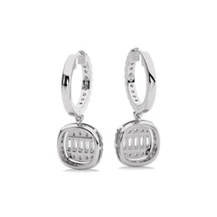7/8 CT. Baguette and Round Natural Diamond Lever back Halo Drop Earrings
