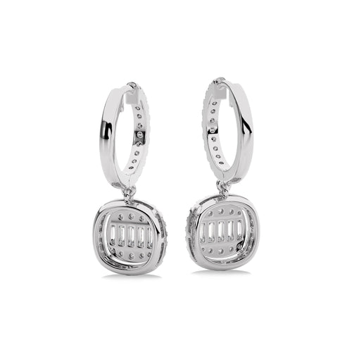 7/8 CT. Baguette and Round Natural Diamond Lever back Halo Drop Earrings