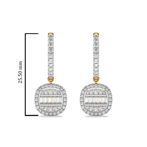 7/8 CT. Baguette and Round Lab Created Diamond Lever back Halo Drop Earrings