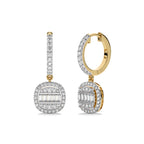 7/8 CT. Baguette and Round Natural Diamond Lever back Halo Drop Earrings