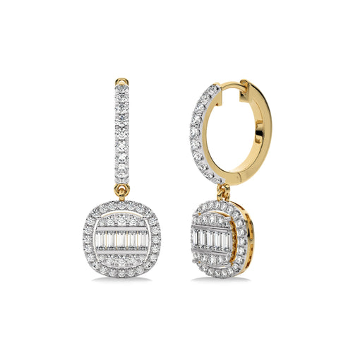 7/8 CT. Baguette and Round Natural Diamond Lever back Halo Drop Earrings