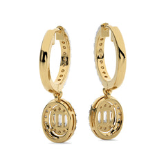5/8 CT. Round and Baguette Natural Diamond Lever back Halo Drop Earrings