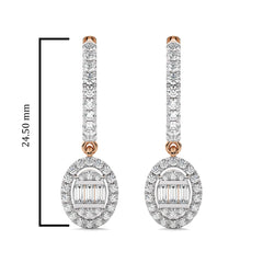 5/8 CT. Round and Baguette Natural Diamond Lever back Halo Drop Earrings