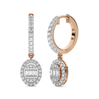5/8 CT. Round and Baguette Natural Diamond Lever back Halo Drop Earrings