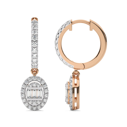 5/8 CT. Round and Baguette Natural Diamond Lever back Halo Drop Earrings