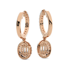 5/8 CT. Round and Baguette Natural Diamond Lever back Halo Drop Earrings