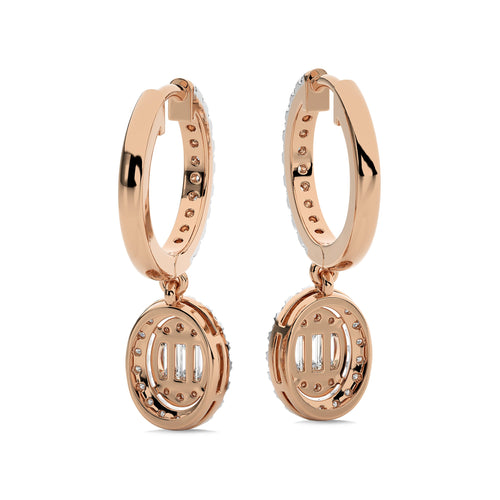 5/8 CT. Round and Baguette Natural Diamond Lever back Halo Drop Earrings
