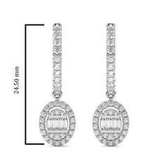 5/8 CT. Round and Baguette Natural Diamond Lever back Halo Drop Earrings