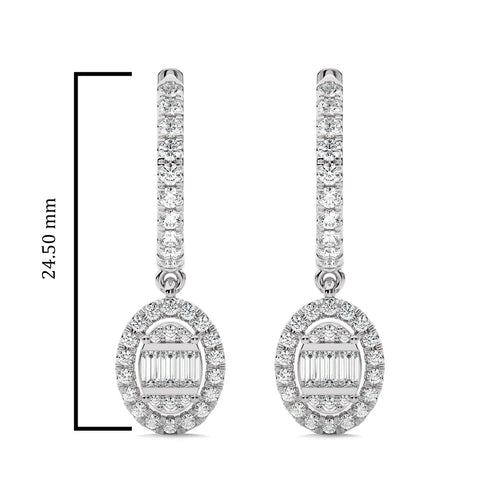 5/8 CT. Round and Baguette Natural Diamond Lever back Halo Drop Earrings
