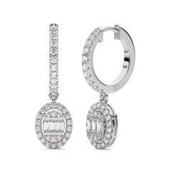 5/8 CT. Round and Baguette Natural Diamond Lever back Halo Drop Earrings