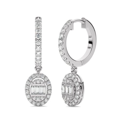 5/8 CT. Round and Baguette Natural Diamond Lever back Halo Drop Earrings