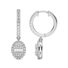 5/8 CT. Round and Baguette Natural Diamond Lever back Halo Drop Earrings