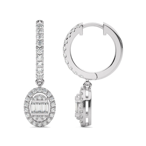 5/8 CT. Round and Baguette Natural Diamond Lever back Halo Drop Earrings