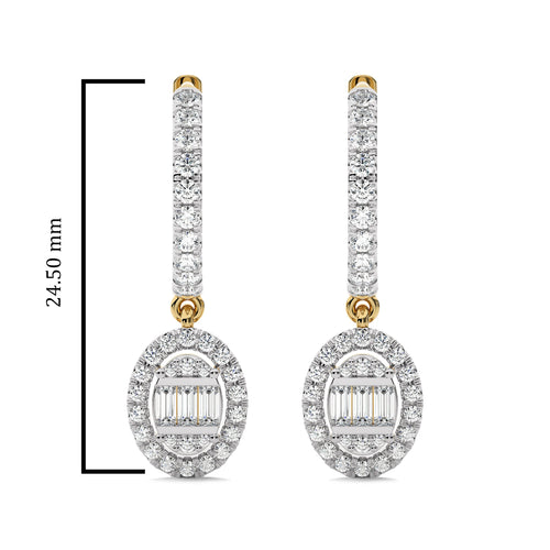 5/8 CT. Round and Baguette Natural Diamond Lever back Halo Drop Earrings
