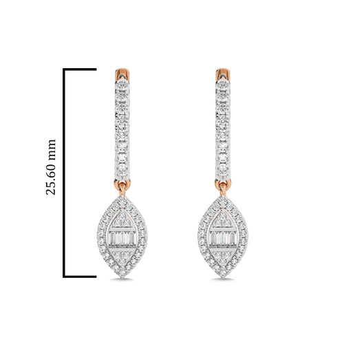 1/2 CT. Round and Baguette Natural Diamond Lever back Halo Drop Earrings
