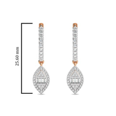 1/2 CT. Round and Baguette Natural Diamond Lever back Halo Drop Earrings