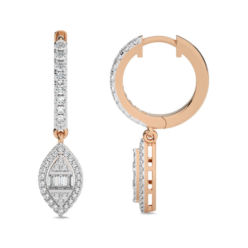 1/2 CT. Round and Baguette Natural Diamond Lever back Halo Drop Earrings