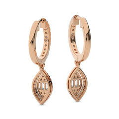 1/2 CT. Round and Baguette Natural Diamond Lever back Halo Drop Earrings