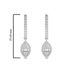 1/2 CT. Round and Baguette Natural Diamond Lever back Halo Drop Earrings