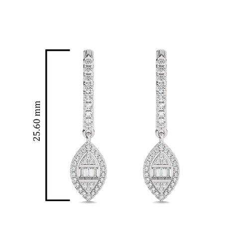 1/2 CT. Round and Baguette Natural Diamond Lever back Halo Drop Earrings