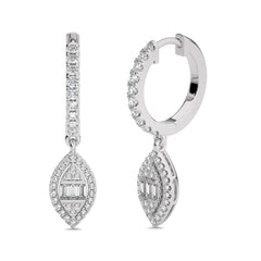 1/2 CT. Round and Baguette Lab Created Diamond Lever back Halo Drop Earrings