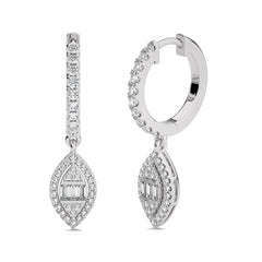 1/2 CT. Round and Baguette Natural Diamond Lever back Halo Drop Earrings