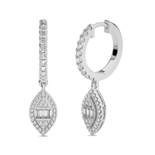 1/2 CT. Round and Baguette Natural Diamond Lever back Halo Drop Earrings