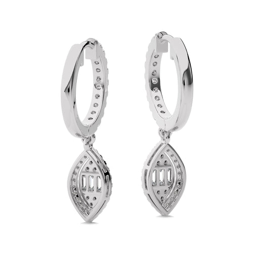1/2 CT. Round and Baguette Natural Diamond Lever back Halo Drop Earrings