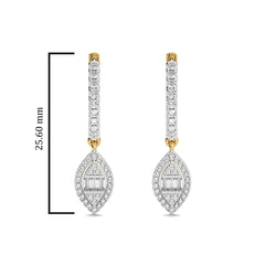 1/2 CT. Round and Baguette Natural Diamond Lever back Halo Drop Earrings