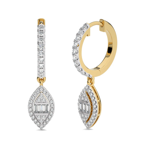 1/2 CT. Round and Baguette Natural Diamond Lever back Halo Drop Earrings
