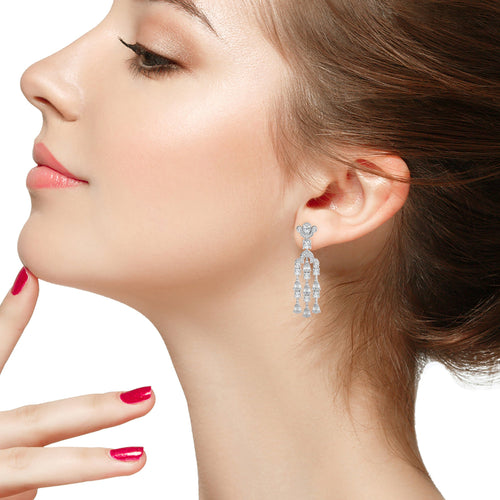 6 CT. Round and Pear Natural Diamond Dangle Earrings