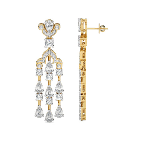 6 CT. Round and Pear Natural Diamond Dangle Earrings