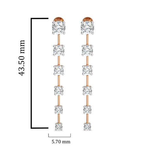 3 CT. Six Stone Round Natural Diamond Gradual Drop Earrings