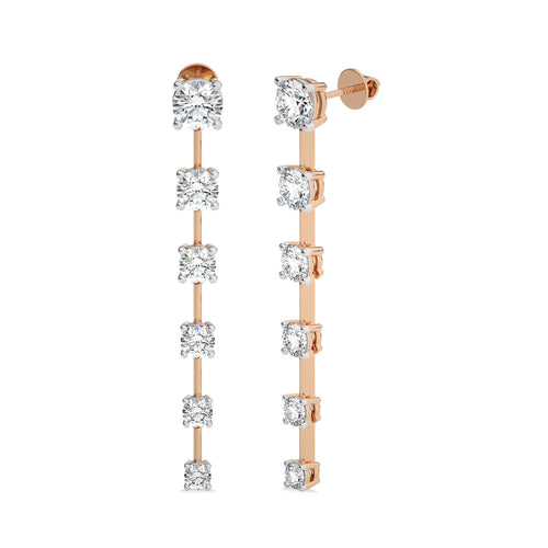 3 CT. Six Stone Round Natural Diamond Gradual Drop Earrings